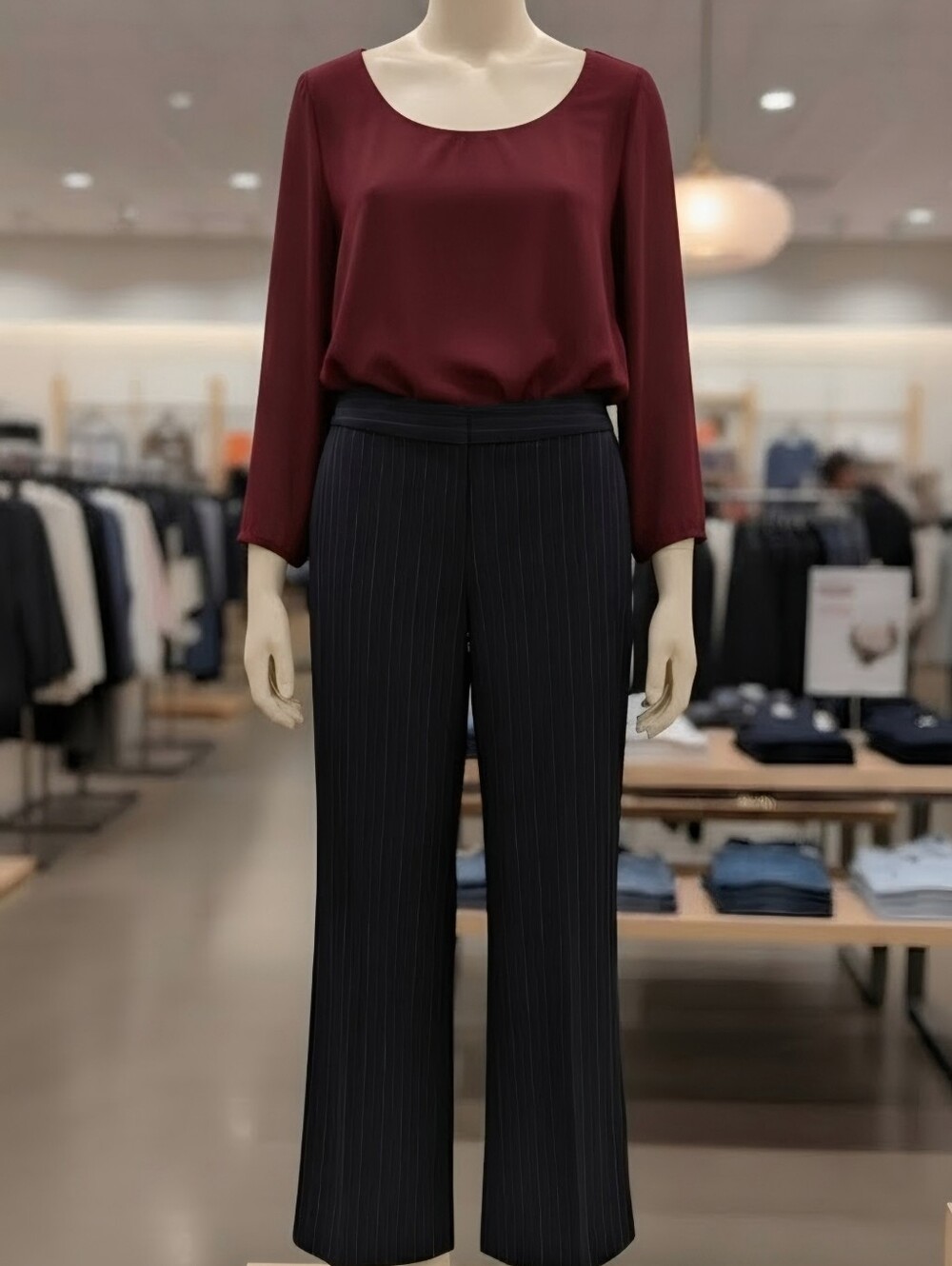 Quality Y2K Rafaella Black With Red & Pink Pinstripes Wide-Leg Trousers. Size 6